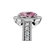 Milgrain Halo Engagement Ring Setting for Fancy Pink Oval Center with Pave Band and Prong Head in Platinum