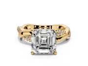 Solitaire Engagement Ring Setting for Asscher Cut Center with Pave and Plain Crossover and Basket Head in Yellow Gold