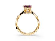 Solitaire Engagement Ring Setting for Fancy Pink Radiant Cut Center with Accented Twist Band and Leaf Prong Head in Yellow Gold