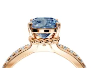 Solitaire Engagement Ring Setting for Fancy Blue Cushion Cut Center with Raised Channel Band and Prong Head in Rose Gold