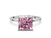 Solitaire Engagement Ring Setting for Fancy Pink Princess Cut Center with Straight Thin Band and Prong Head in Sterling Silver