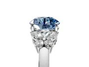 Solitaire Engagement Ring Setting for Fancy Blue Round Cut Center with Marquise Flower Shoulders and Prong Head in Platinum