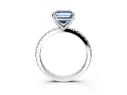Solitaire Engagement Ring Setting for Fancy Blue Asscher Cut Center with Fine Pave Band and Claw Prong Head in Sterling Silver