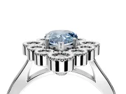 Cluster Halo Engagement Ring Setting for Fancy Blue Pear-Shaped Center with Milgrain Bezel Accents and Prong Head in Platinum