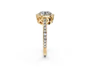 Accent Halo Engagement Ring Setting for Round Cut Center with Full-Length Pave Band and Prong Head in Yellow Gold