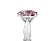 Solitaire Engagement Ring Setting for Fancy Pink Oval Center with Carved Leaf Shoulders and Prong Head in Platinum