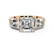 Channel-Set Engagement Ring Setting for Asscher Cut Center with Baguette Band and Prong Head in Rose Gold