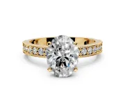 Milgrain Pave Engagement Ring Setting for Oval Center with Accent Band and Prong Head in Yellow Gold