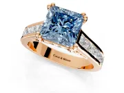 Solitaire Engagement Ring Setting for Fancy Blue Princess Cut Center with Channel Band and Double Claw Prong Head in Rose Gold