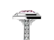 Halo Engagement Ring Setting for Fancy Pink Princess Cut Center with Milgrain Pave Band and Bezel Head in White Gold