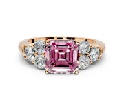 Cluster Engagement Ring Setting for Fancy Pink Asscher Cut Center with Round Cut Accent Frame and Prong Head in Rose Gold