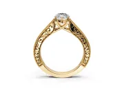 Solitaire Engagement Ring Setting for Marquise Center with Engraved Pave Band and Prong Head in Yellow Gold