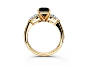 3 Stone Engagement Ring Setting for Fancy Black Cushion Cut Center with Large Pear-Shaped Accents and Prong Head in Yellow Gold