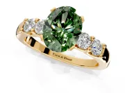 5 Stone Engagement Ring Setting for Fancy Green Oval Center with Plain Band and Prong Head in Yellow Gold
