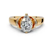 Solitaire Engagement Ring Setting for Pear-Shaped Center with Wide Band, Pave Collar and Prong Head in Yellow Gold
