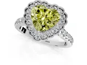 Milgrain Floral Halo Engagement Ring Setting for Fancy Yellow Heart-Shaped Center with Pave Band and Prong Head in Sterling Silver