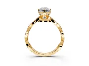 Solitaire Engagement Ring Setting for Radiant Cut Center with Accented Twist Band and Leaf Prong Head in Yellow Gold