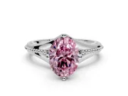 Solitaire Engagement Ring Setting for Fancy Pink Oval Center with Milgrain Cathedral Band and Prong Head in Sterling Silver