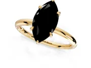 Hidden Halo Engagement Ring Setting for Fancy Black Marquise Center with Thin Rounded Band and Prong Head in Yellow Gold