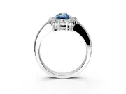Halo Engagement Ring Setting for Fancy Blue Emerald Cut Center with Milgrain Channel Band and Prong Head in Sterling Silver