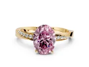 Side Accent Engagement Ring Setting for Fancy Pink Oval Center with Accent Shoulders and Prong Head in Yellow Gold