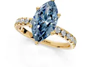Solitaire Engagement Ring Setting for Fancy Blue Marquise Center with Large Accents and Prong Head in Yellow Gold