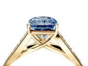 Solitaire Engagement Ring Setting for Fancy Blue Radiant Cut Center with Round Cut Channel Band and Prong Head in Yellow Gold