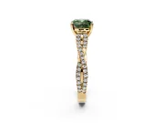 Solitaire Engagement Ring Setting for Fancy Green Cushion Cut Center with Twisted Pave Split Shank and Prong Head in Yellow Gold