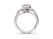 3 Stone Engagement Ring Setting for Fancy Pink Asscher Cut Center with Large Pear-Shaped Accents and Prong Head in White Gold