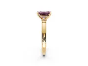 Solitaire Engagement Ring Setting for Fancy Pink Emerald Cut Center with Beaded Shoulders and Prong Head in Yellow Gold