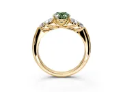 Cluster Engagement Ring Setting for Fancy Green Oval Center with Round Cut Accent Frame and Prong Head in Yellow Gold