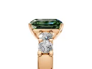 5 Stone Engagement Ring Setting for Fancy Green Emerald Cut Center with Plain Band and Prong Head in Rose Gold