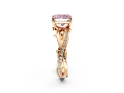 Solitaire Engagement Ring Setting for Fancy Pink Radiant Cut Center with Pave and Plain Crossover Band and Prong Head in Rose Gold