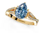 Solitaire Engagement Ring Setting for Fancy Blue Pear-Shaped Center with Twisted Pave Split Shank and Prong Head in Yellow Gold