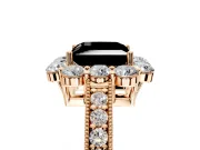 Halo Engagement Ring Setting for Fancy Black Princess Cut Center with Milgrain Channel Band and Prong Head in Rose Gold