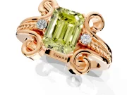 Solitaire Engagement Ring Setting for Fancy Yellow Emerald Cut Center with Twisted Band and Scroll Prong Head in Rose Gold