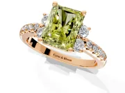 Paired Accent Engagement Ring Setting for Fancy Yellow Radiant Cut Center with Pave Band and Prong Head in Rose Gold
