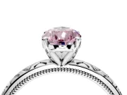 Solitaire Engagement Ring Setting for Fancy Pink Pear-Shaped Center with XO Engraved Band and Prong Head in Platinum