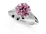 Solitaire Engagement Ring Setting for Fancy Pink Round Cut Center with Milgrain Cathedral Band and Prong Head in Platinum