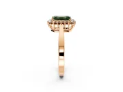 Starburst Halo Engagement Ring Setting for Fancy Green Emerald Cut Center with Flat Cathedral Band and Prong Head in Rose Gold