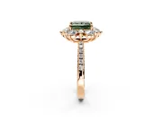 Floral Halo Engagement Ring Setting for Fancy Green Princess Cut Center with Pave Accents and Prong Head in Rose Gold