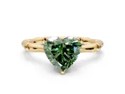 Solitaire Engagement Ring Setting for Fancy Green Heart-Shaped Center with Bamboo Band and Prong Head in Yellow Gold