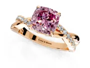 Crossover Engagement Ring Setting for Fancy Pink Cushion Cut Center with Pave and Plain Strands and Prong Head in Rose Gold