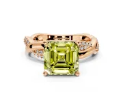 Solitaire Engagement Ring Setting for Fancy Yellow Asscher Cut Center with Pave and Plain Crossover and Basket Head in Rose Gold