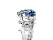 Solitaire Engagement Ring Setting for Fancy Blue Heart-Shaped Center with Pave and Plain Crossover Band and Prong Head in Platinum