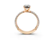 Solitaire Engagement Ring Setting for Emerald Cut Center with Domed Multi-Row Pave Band and Prong Head in Rose Gold