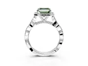 Halo Engagement Ring Setting for Fancy Green Asscher Cut Center with Twist Band and Prong Head in Platinum