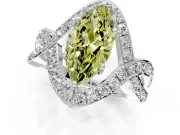 Halo Engagement Ring Setting for Fancy Yellow Marquise Center with Pave Infinity Twist Band and Prong Head in Sterling Silver