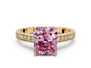 Solitaire Engagement Ring Setting for Fancy Pink Radiant Cut Center with Channel-Set Accent Band and Prong Head in Yellow Gold
