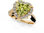 Halo Engagement Ring Setting for Fancy Yellow Heart-Shaped Center with Square Band and Prong Head in Yellow Gold